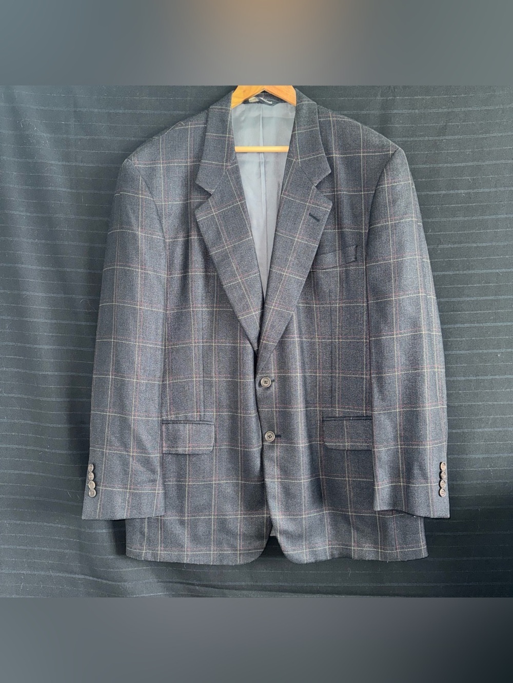 Samuelsohn Silk Wool Italian Fabric Gray Bristol Plaid Jacket Sport Coat 44 L